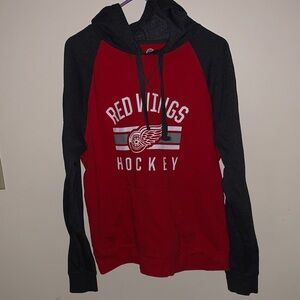 NFL Red and Black Red Wings Hockey Pullover Hoodie